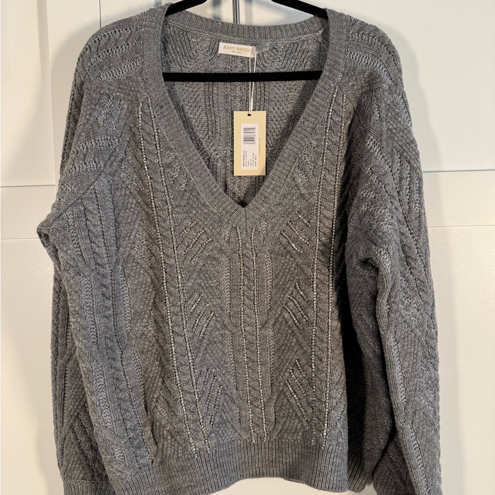 Ramy Brook Charcoal V-Neck Sweater